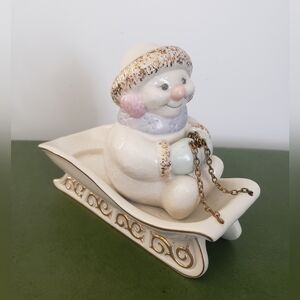 NWT LENOX Snowman Sleigh Figurine - Sleighlight Votive Candle Holder